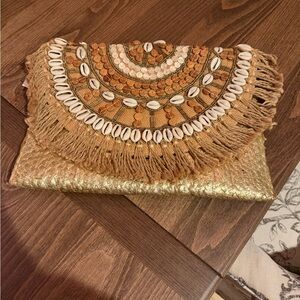Embellished Gold Fringe Clutch Bag